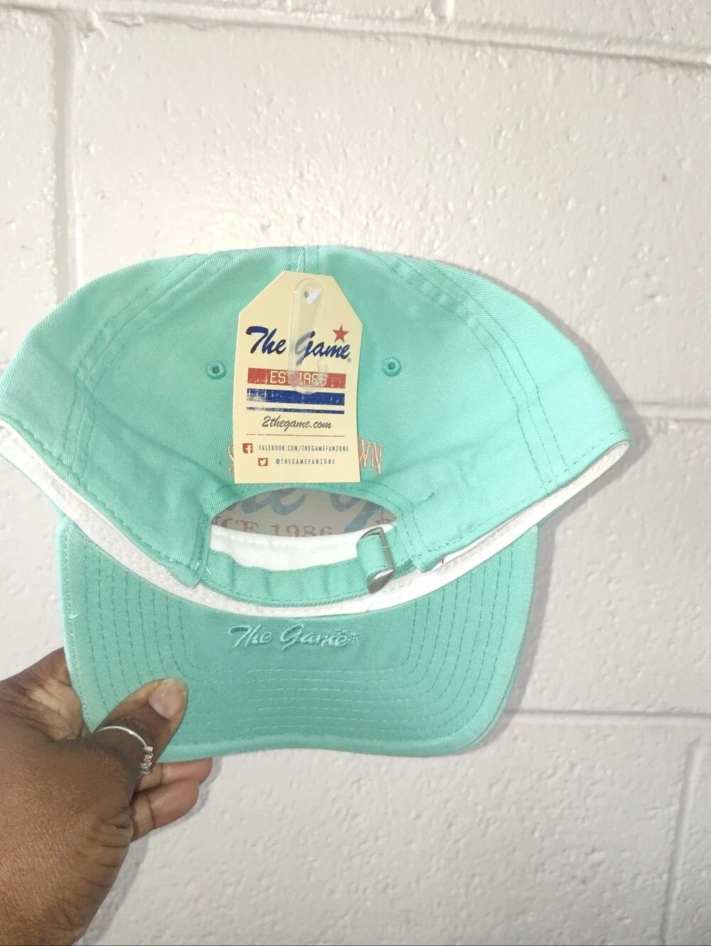 The Game Mint Green Baseball Cap with Peach Dog Embroidery